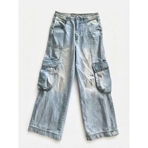 A-Lab 26" Mega Wide Leg Cargo Jeans Light Wash Denim Skater Pants Size 32